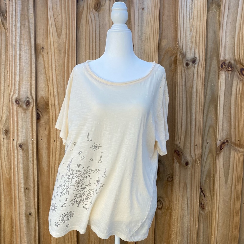 Kyla Seo by Caite & Kyla Handmade Cream Boho Chic Short-Sleeved Shirt, Size S